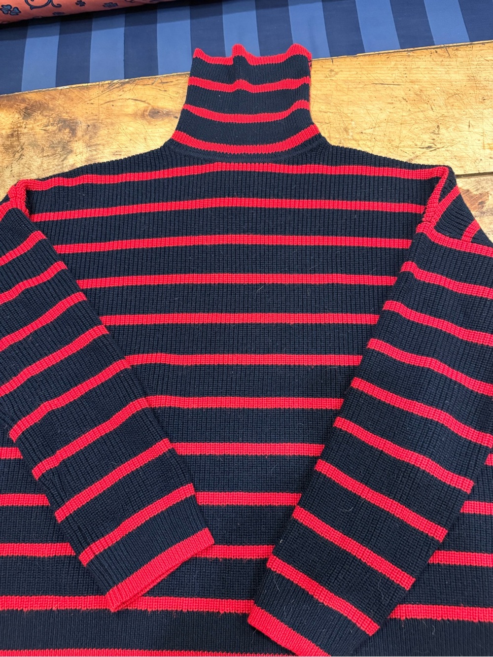 La Ligne Navy and Red Striped Turtleneck Sweater